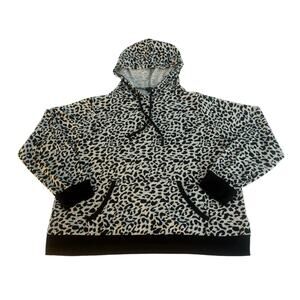 Coco + Carmen Gray/Black Hooded Cheetah Print Sweater Womens Size L/XL
